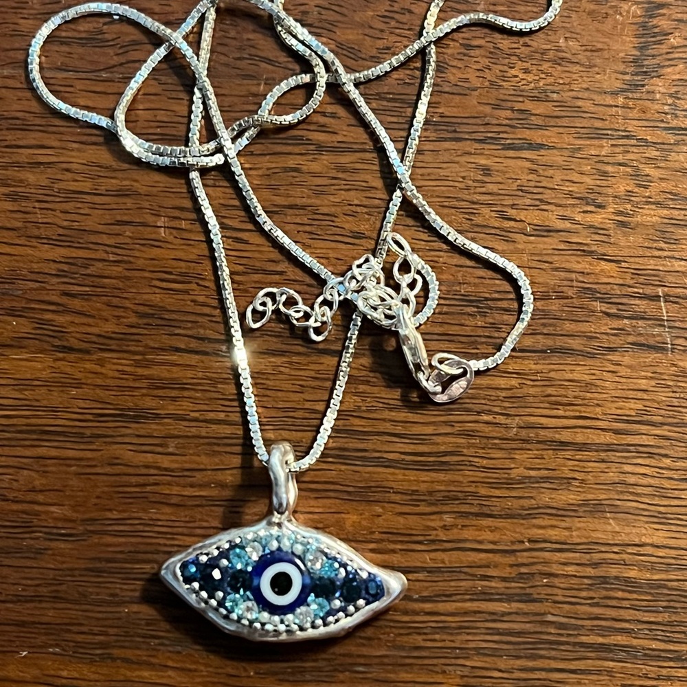 Orit Schatzman Sterling Silver Blue Evil Eye Necklace 18in - Picture 2 of 5